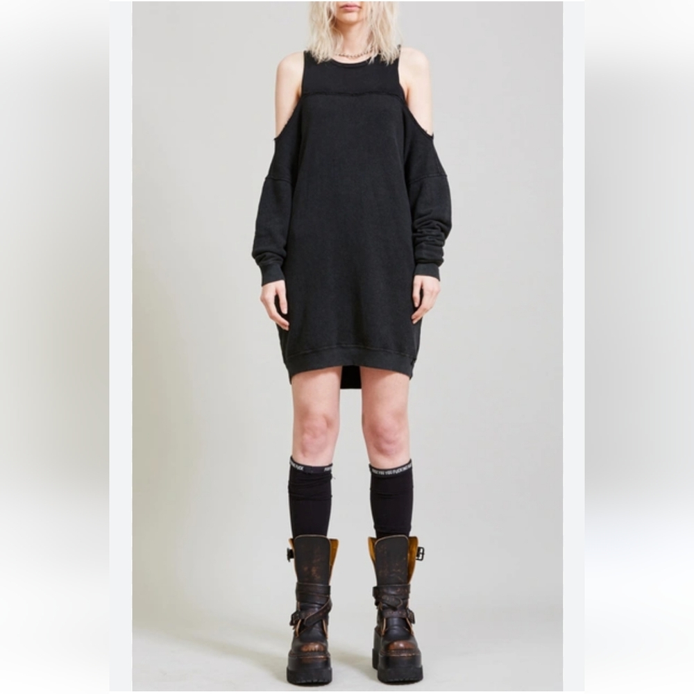 R13 Black Long Sleeve Cold Shoulder Dress